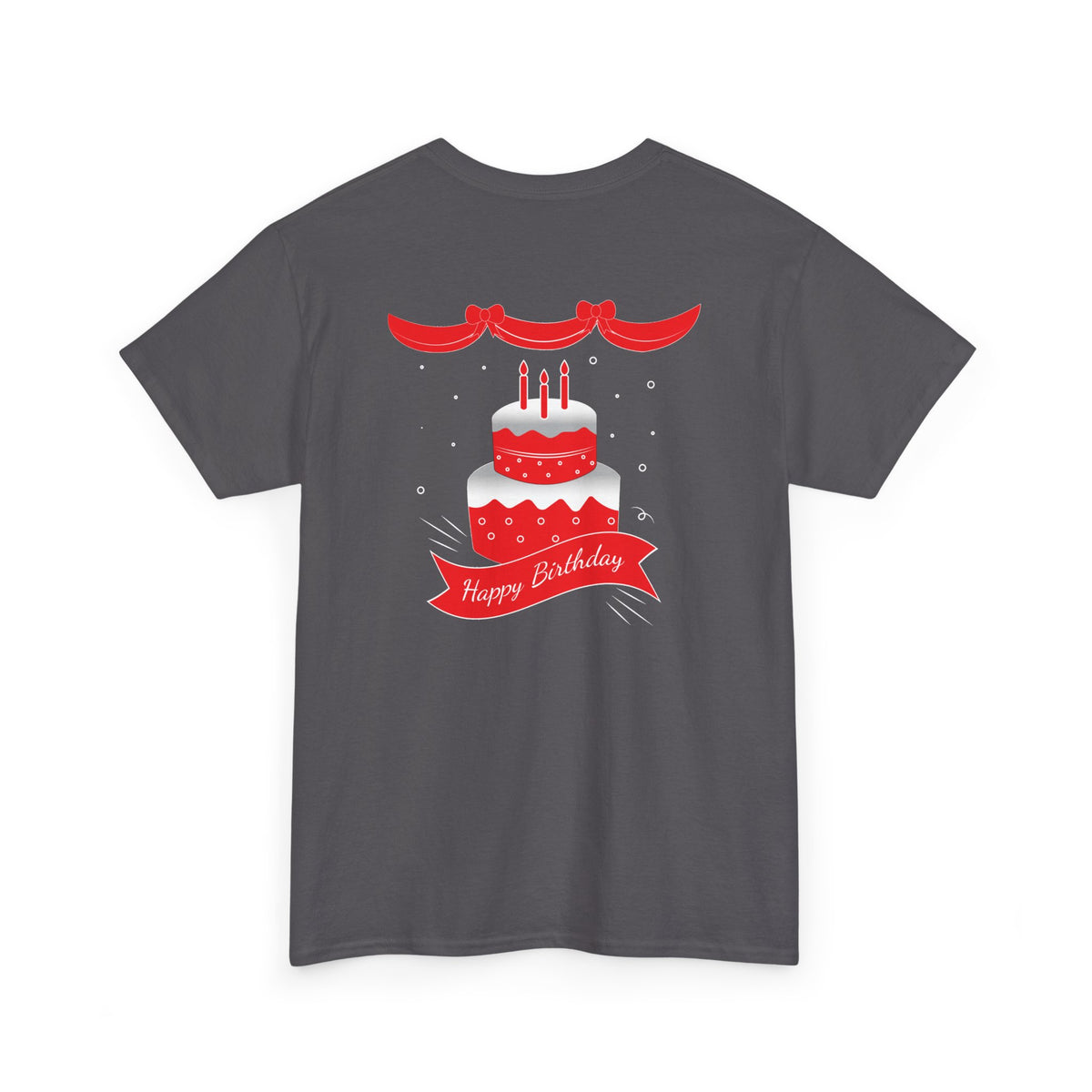 Happy Birthday Script & Cake Tee – Front & Back