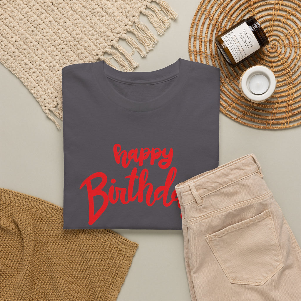 Happy Birthday Script & Cake Tee – Front & Back