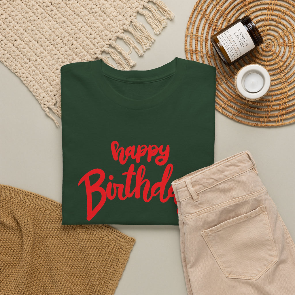 Happy Birthday Script & Cake Tee – Front & Back