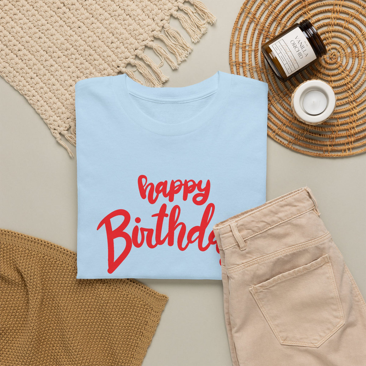 Happy Birthday Script & Cake Tee – Front & Back
