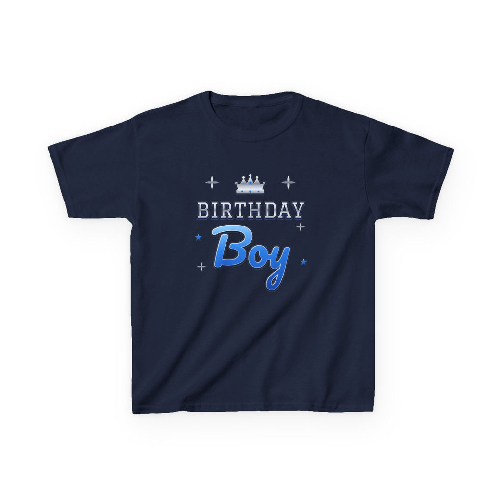Birthday Boy Varsity Blue & Silver birthday shirt – kids Gildan tee by Happywear