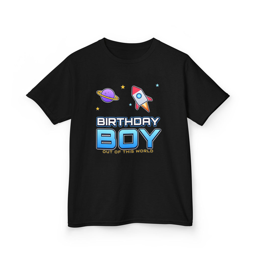 Birthday Boy Out of This World Space birthday shirt – kids Gildan tee by Happywear