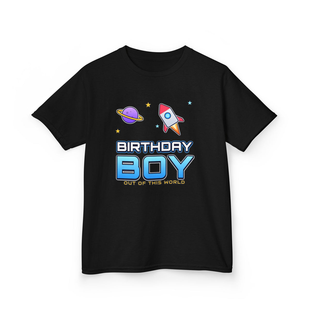 Birthday Boy Out of This World Space birthday shirt – kids Gildan tee by Happywear