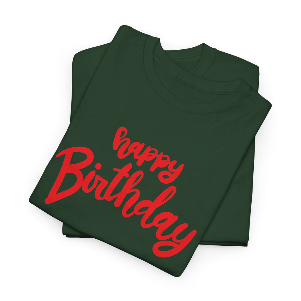 Happy Birthday Script & Cake Tee – Front & Back