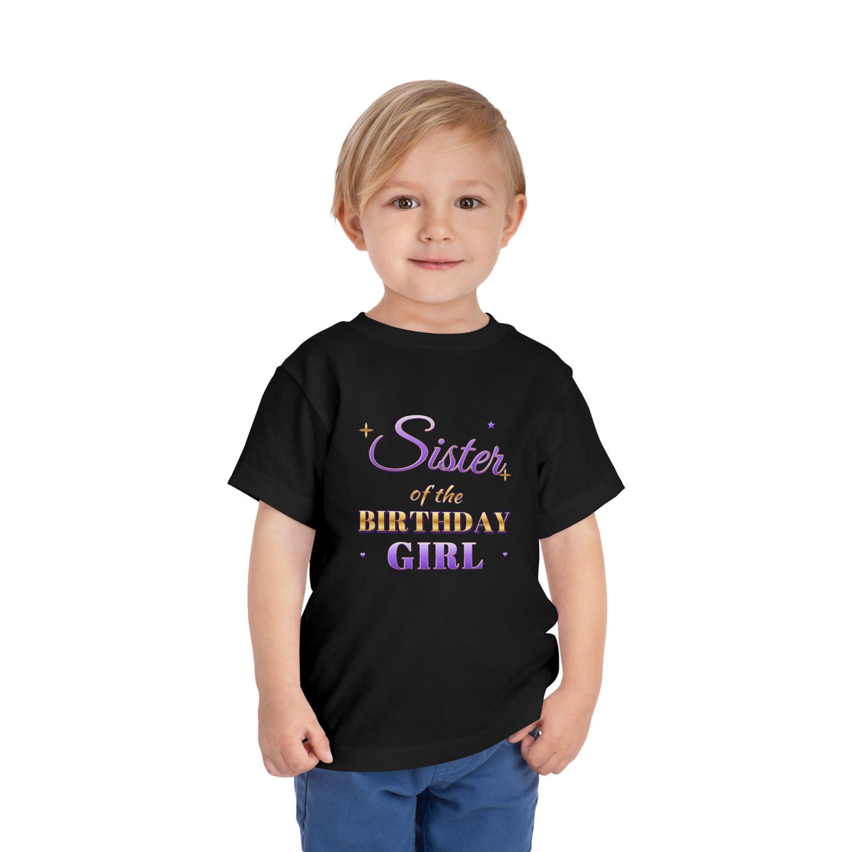 Sister of the Birthday Girl Lavender & Gold birthday shirt – toddler Gildan tee by Happywear