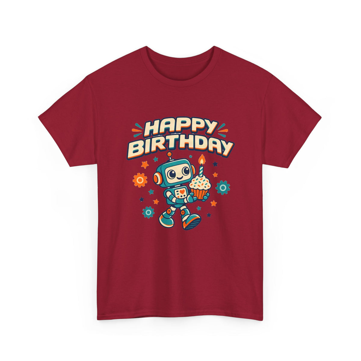Retro Robot Happy Birthday shirt – Gildan tee by Happywear