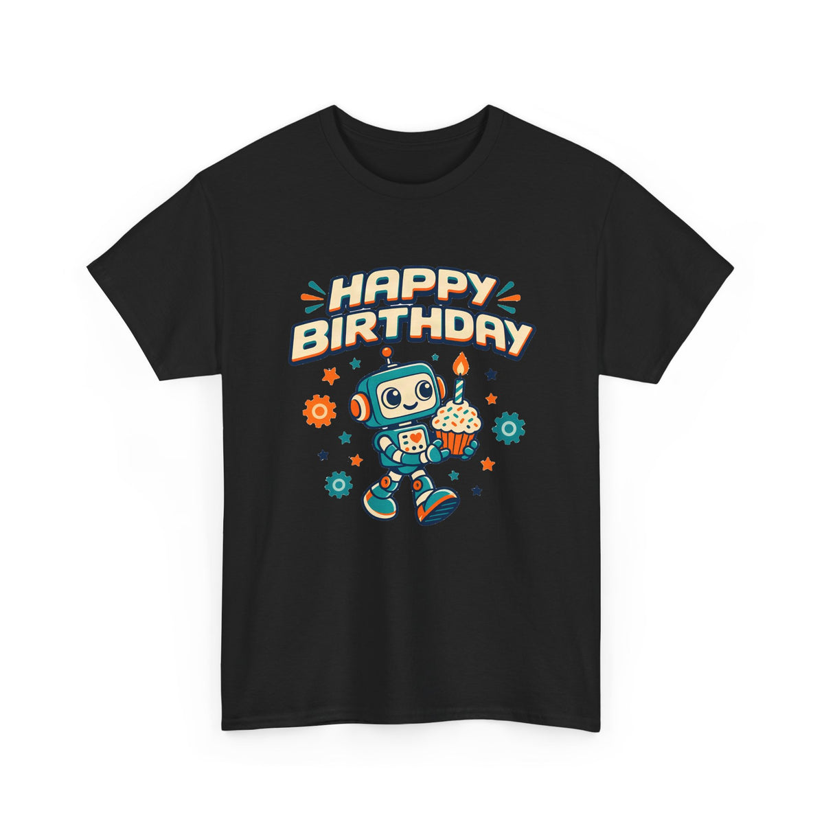 Retro Robot Happy Birthday shirt – Gildan tee by Happywear