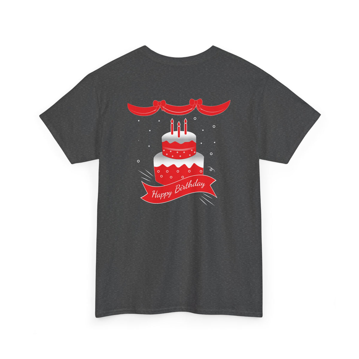 Happy Birthday Script & Cake Tee – Front & Back