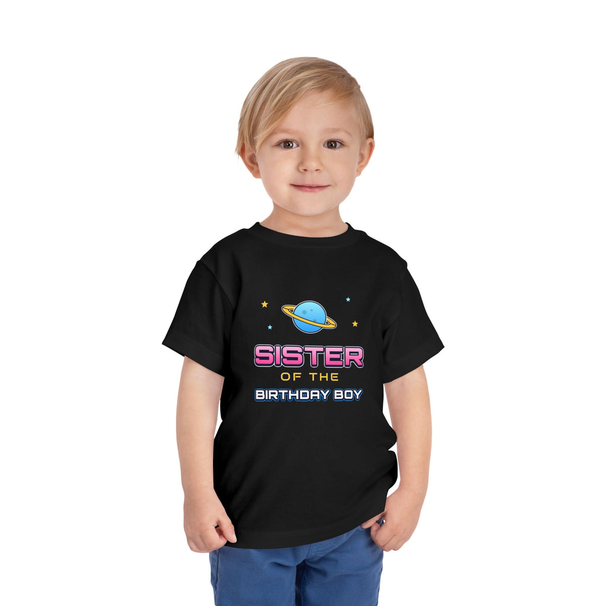 Sister of the Birthday Boy Space birthday shirt – toddler Gildan tee by Happywear
