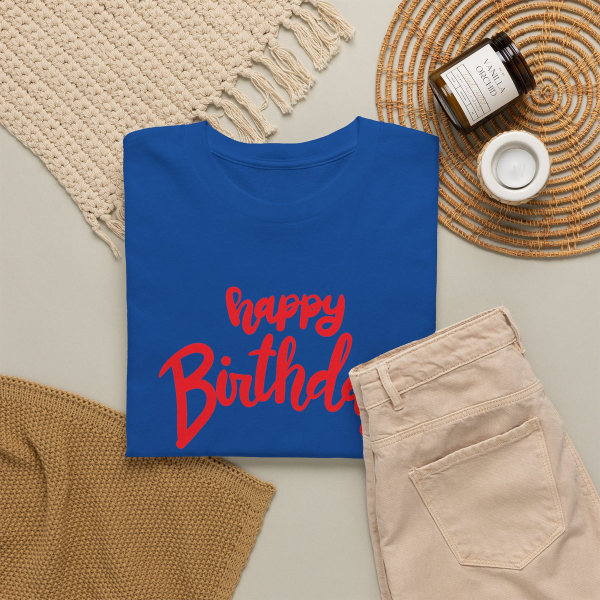Happy Birthday Script & Cake Tee – Front & Back