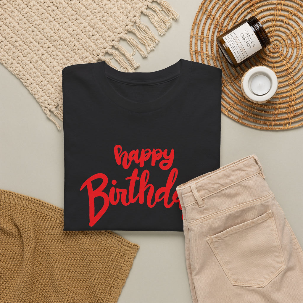 Happy Birthday Script & Cake Tee – Front & Back
