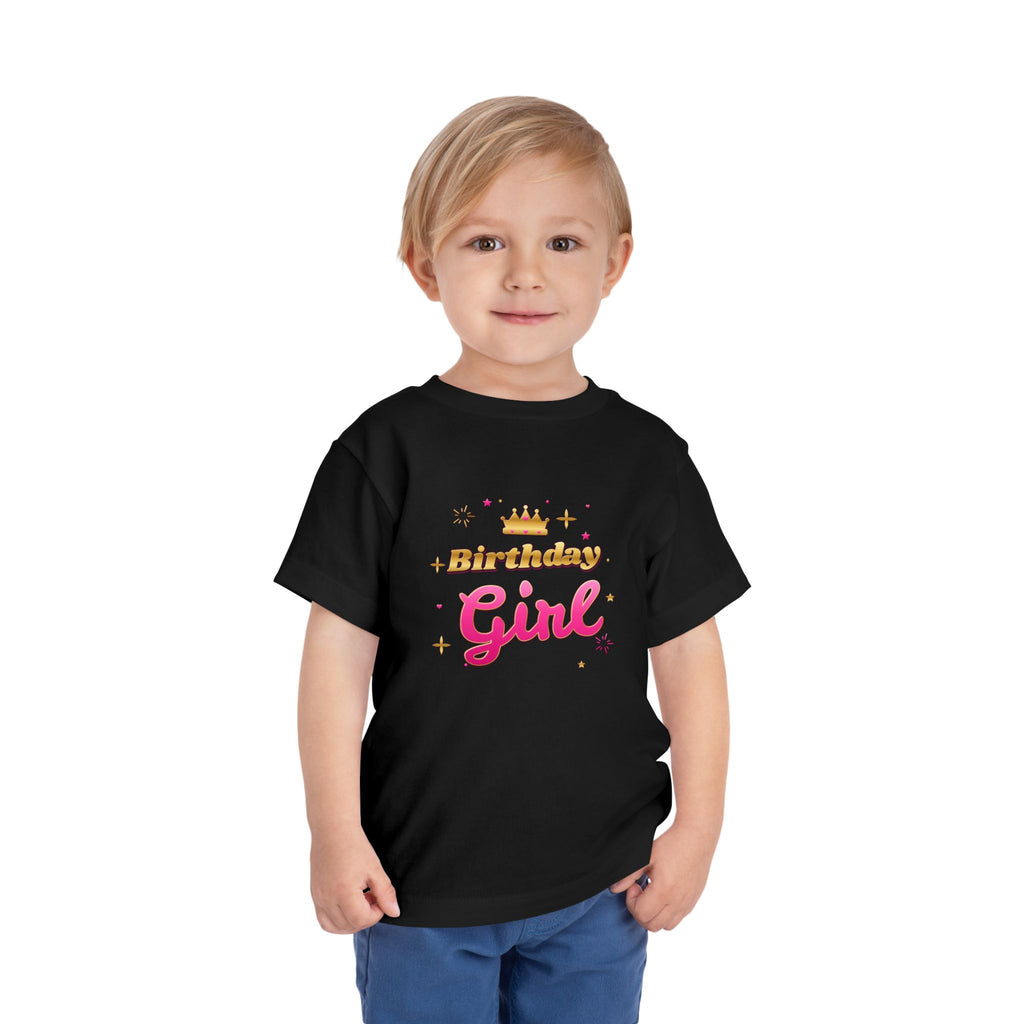 Birthday Girl Pink & Gold Crown birthday shirt – toddler Gildan tee by Happywear