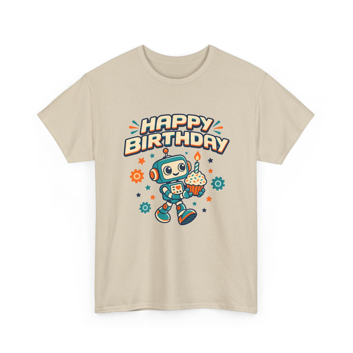 Retro Robot Happy Birthday shirt – Gildan tee by Happywear