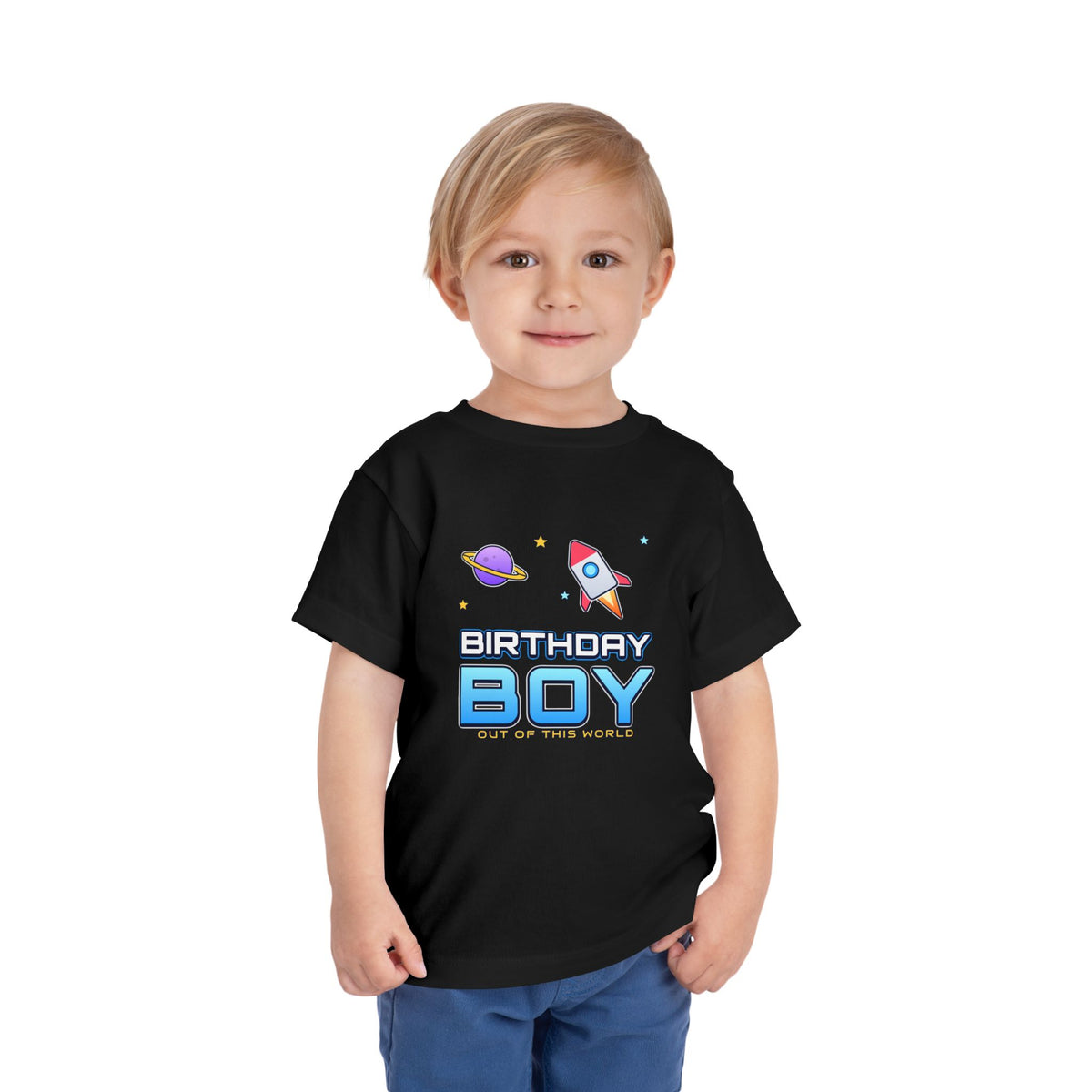 Birthday Boy Out of This World Space birthday shirt – toddler Gildan tee by Happywear