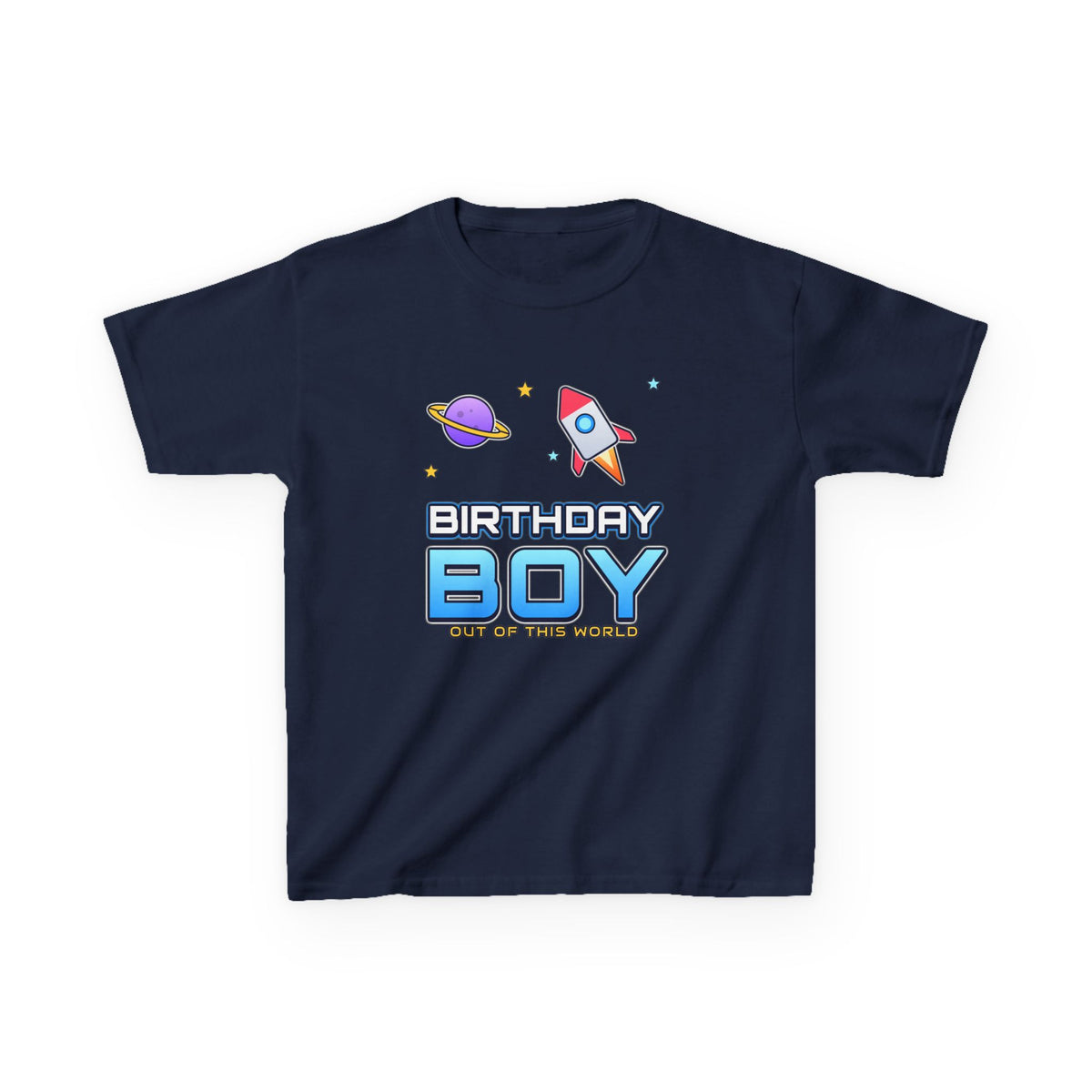 Birthday Boy Out of This World Space birthday shirt – kids Gildan tee by Happywear