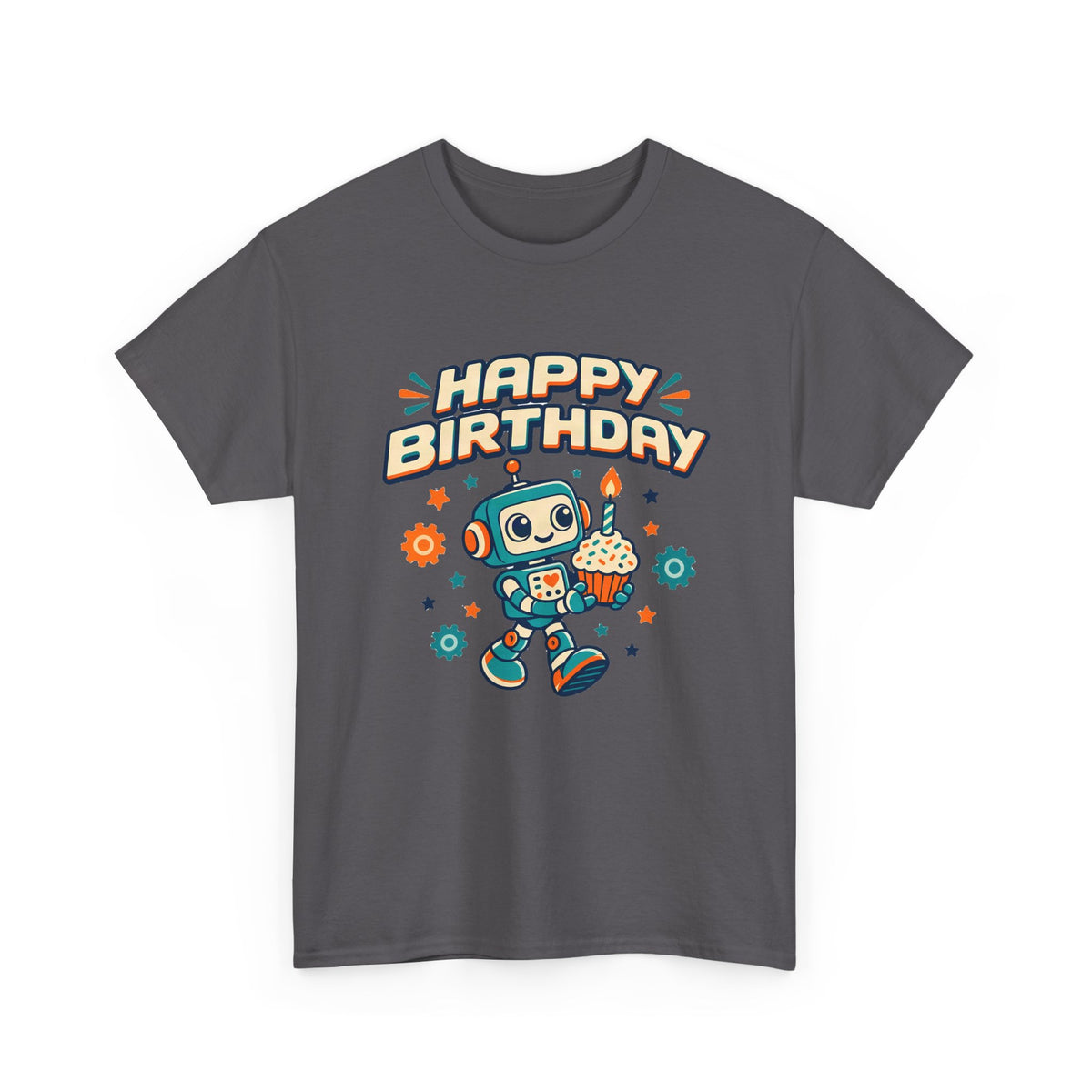 Retro Robot Happy Birthday shirt – Gildan tee by Happywear