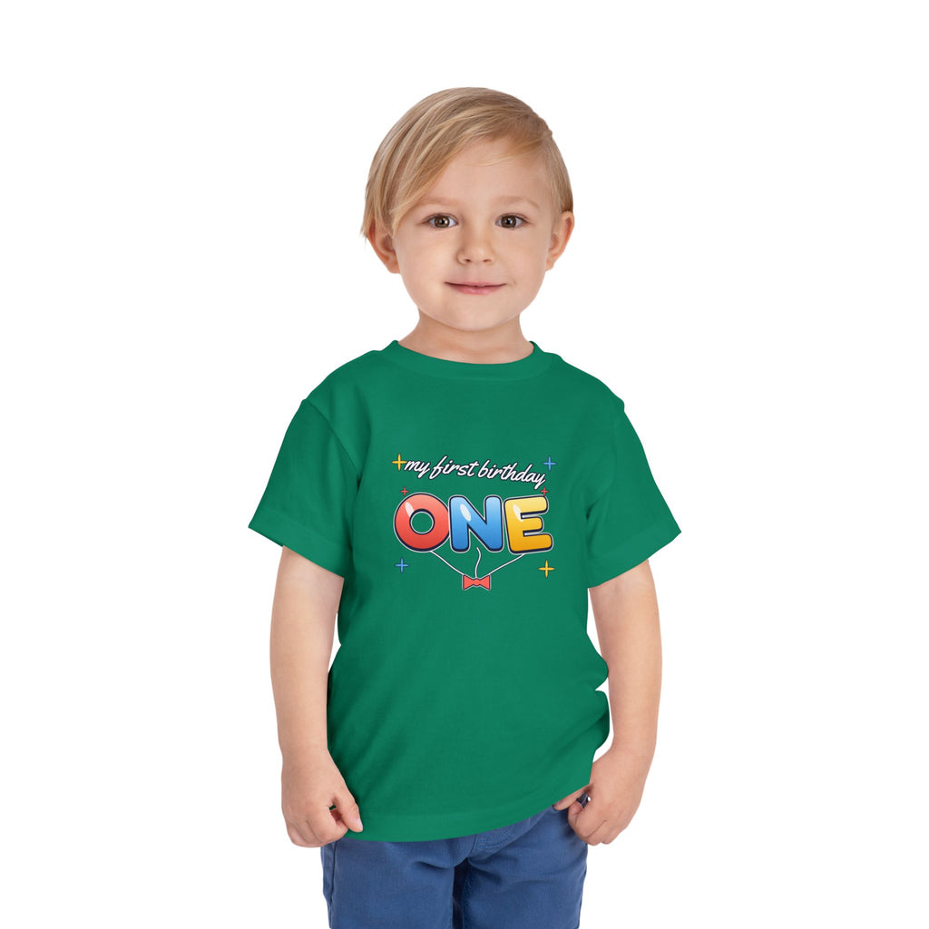 ONE First Birthday Balloon birthday shirt – toddler Gildan tee by Happywear
