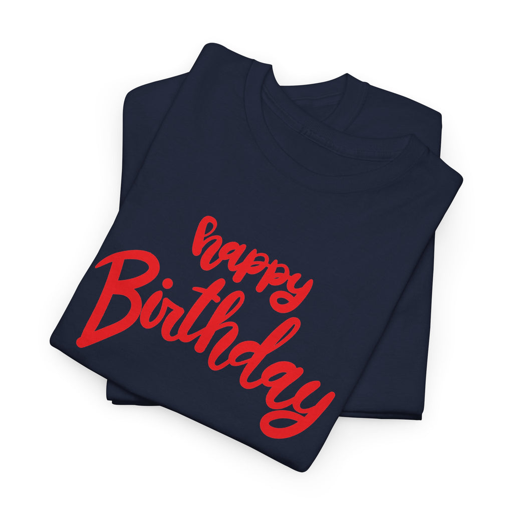 Happy Birthday Script & Cake Tee – Front & Back