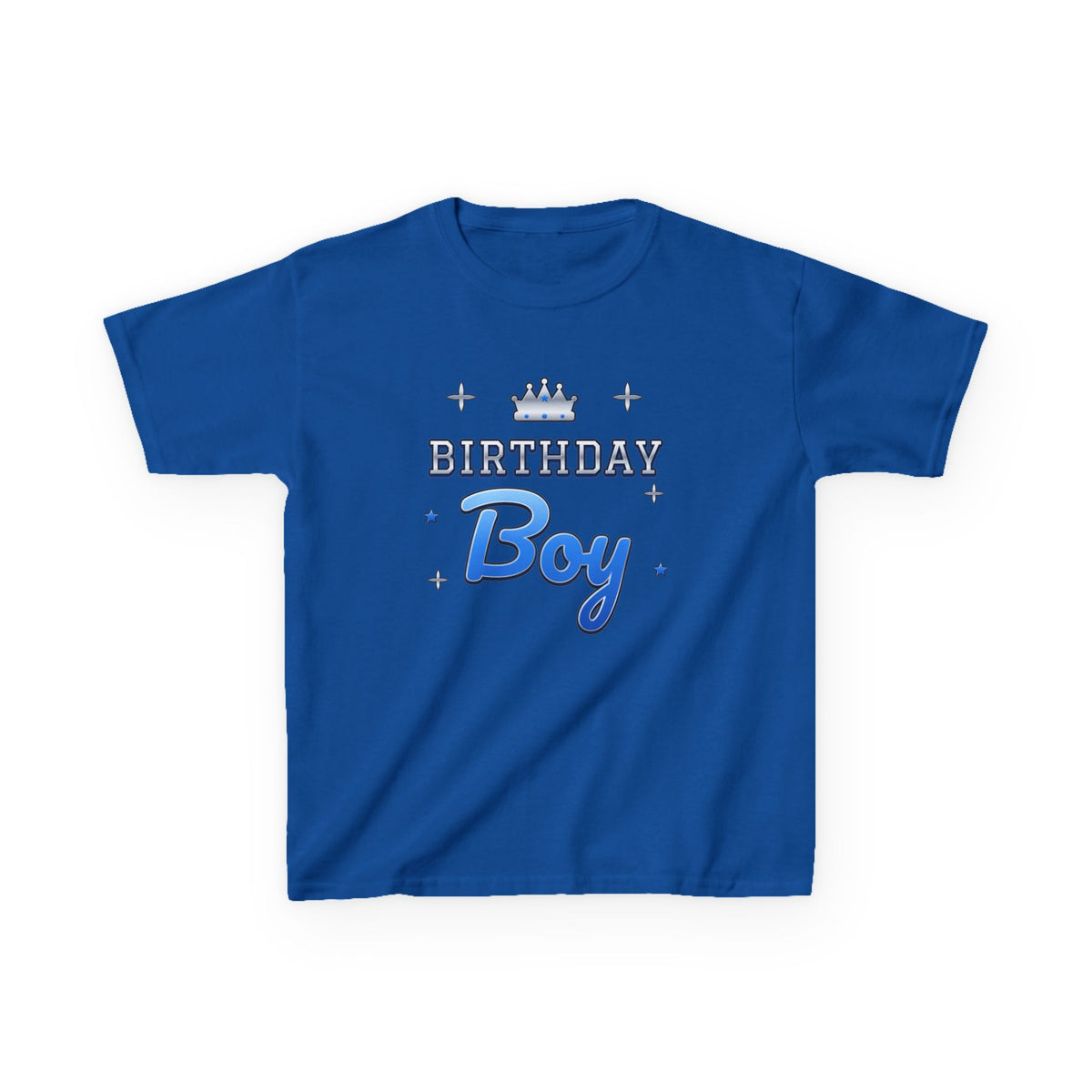 Birthday Boy Varsity Blue & Silver birthday shirt – kids Gildan tee by Happywear