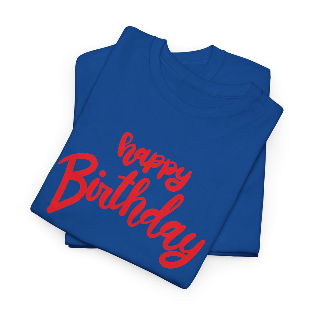 Happy Birthday Script & Cake Tee – Front & Back