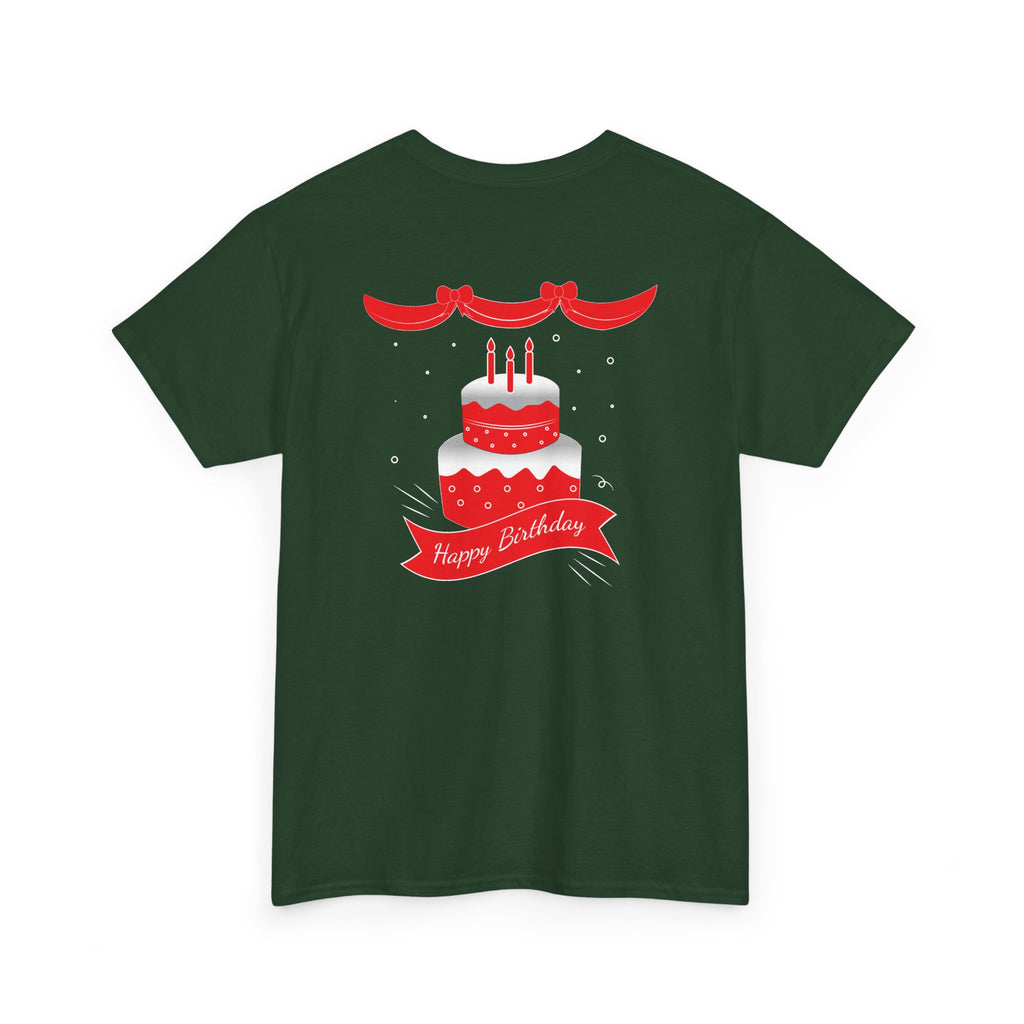 Happy Birthday Script & Cake Tee – Front & Back
