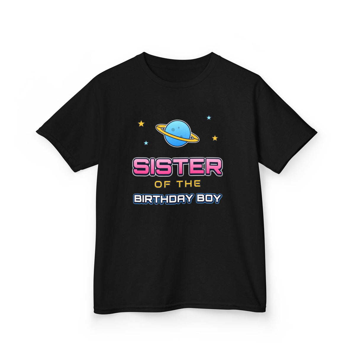 Sister of the Birthday Boy Space birthday shirt – kids Gildan tee by Happywear