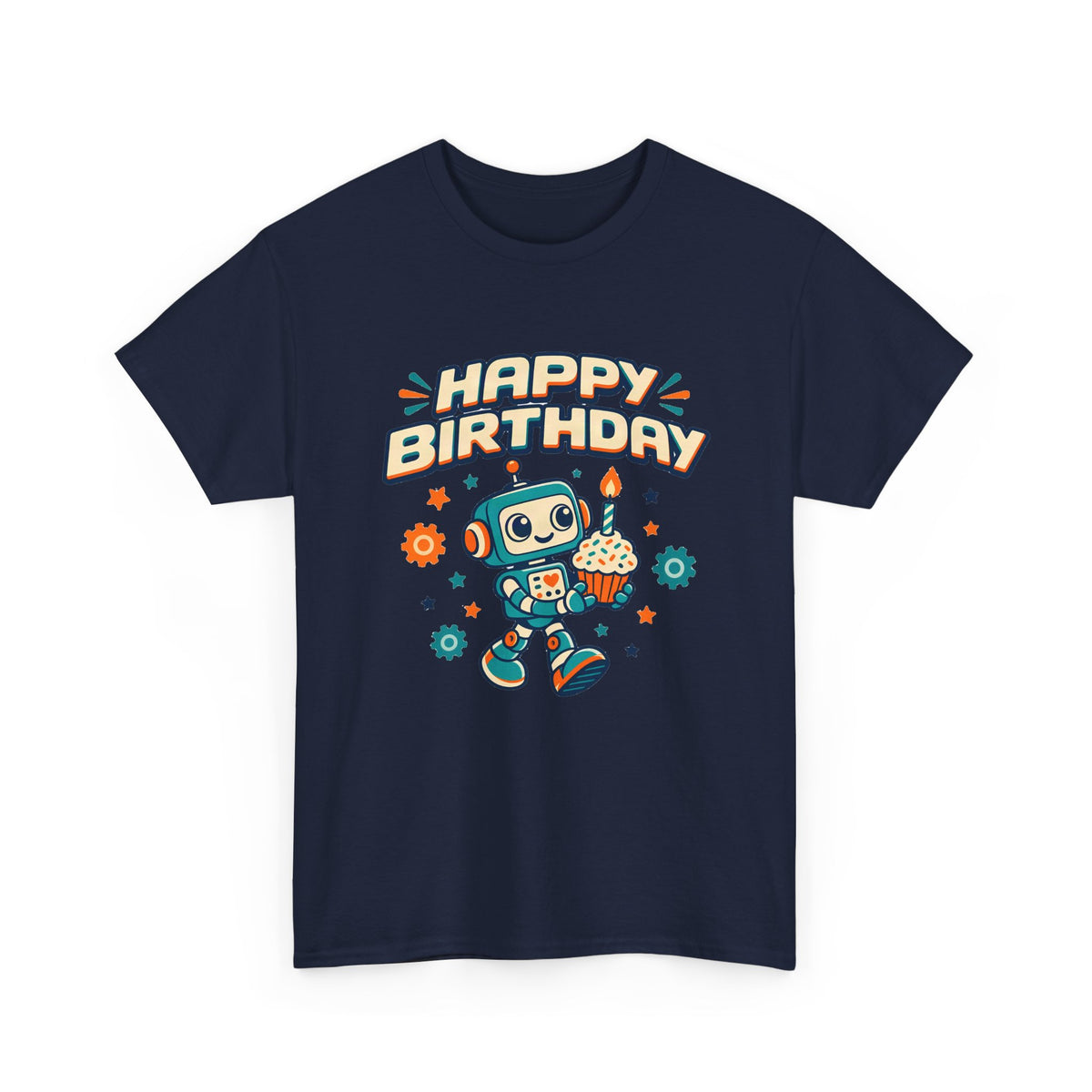 Retro Robot Happy Birthday shirt – Gildan tee by Happywear